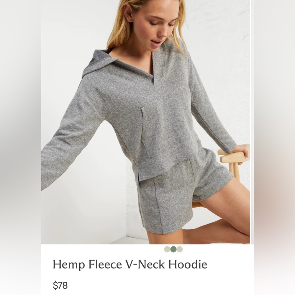 Hemp fleece v neck hoodie